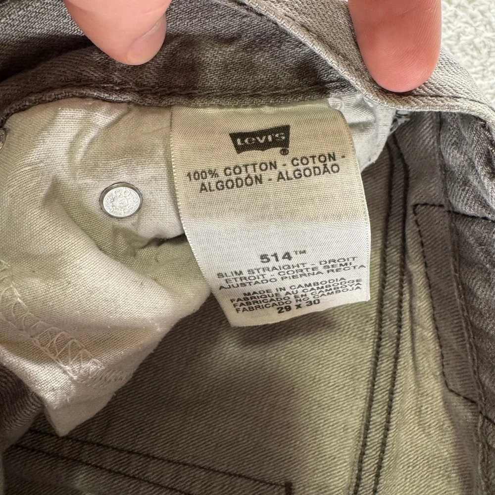 Y2K Levi 514 Slim Straight Light Gray Grey Stone Wash 29x30 Denim Jeans Pants